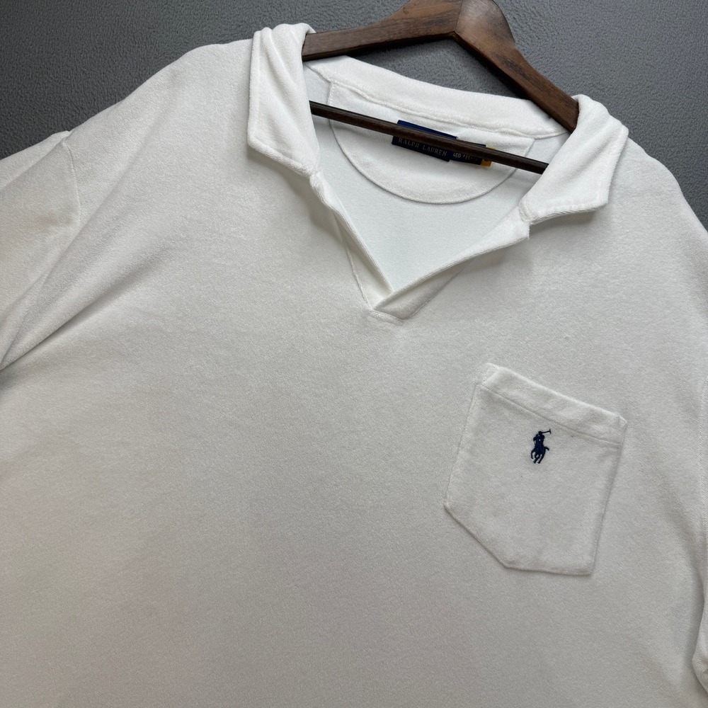 Polo Ralph Lauren Terry Cloth V-Neck Polo Shirt Mens 4XB White Cotton Blend Pony